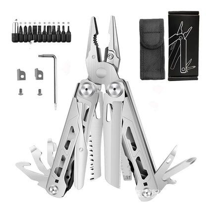 TRALOW Multi Functional Tool Pliers 28 in 1 Stainless Steel Foldable with Thread Cutter Knife Saw Screwdriver for Camping Repair