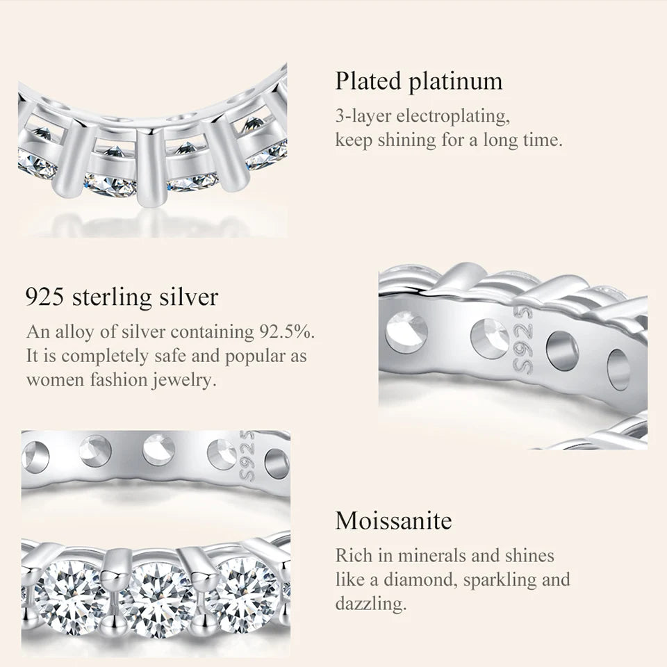 BAMOER Moissanite Ring Full Eternity Band for Women 925 Sterling Silver Diamond Wedding Engagement Ring