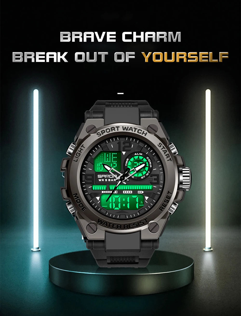 SANDA Men Sports Quartz Watches Dual Display LED Electronic Digital Wristwatches Waterproof Military Watch Relogios Masculino