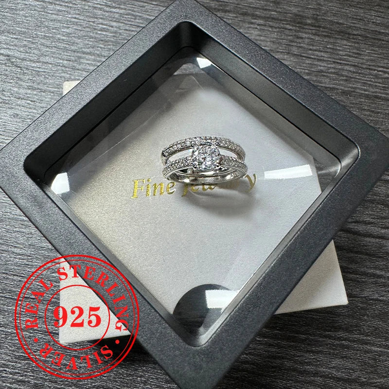 Huitan Opulent 2Pcs Wedding Rings Set for Women 925 Sterling Silver High Quality Sparkling Jewelry Luxury Bridal Accessories Hot
