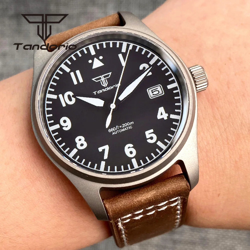 Tandorio Titanium Ultralight Dive 39mm Men's Pilot Watch Automatic Miyota 8215/PT5000 Movt AR Sapphire 20BAR Waterproof Luminous