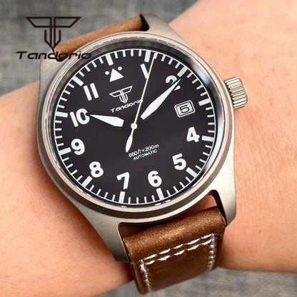 Tandorio Titanium Ultralight Dive 39mm Men's Pilot Watch Automatic Miyota 8215/PT5000 Movt AR Sapphire 20BAR Waterproof Luminous