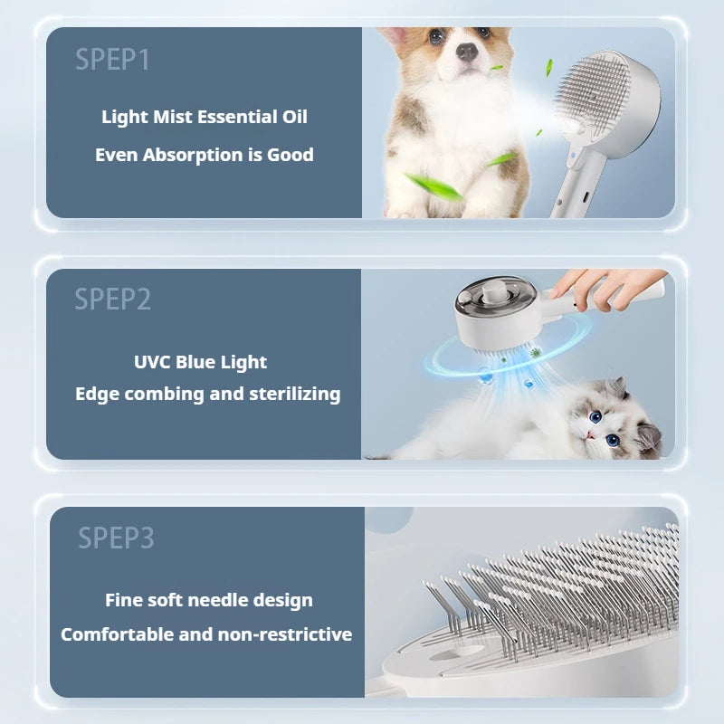 3in1 Cat Hair Brush Brush Pet Hair Remover steam Brush for Dogs Steamy Pet Brushs Anti-Static for Effective Hairs Removal Furry
