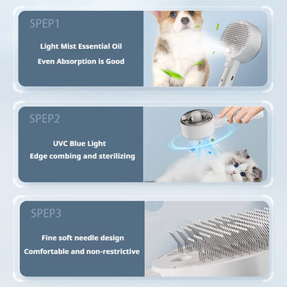 3in1 Cat Hair Brush Brush Pet Hair Remover steam Brush for Dogs Steamy Pet Brushs Anti-Static for Effective Hairs Removal Furry