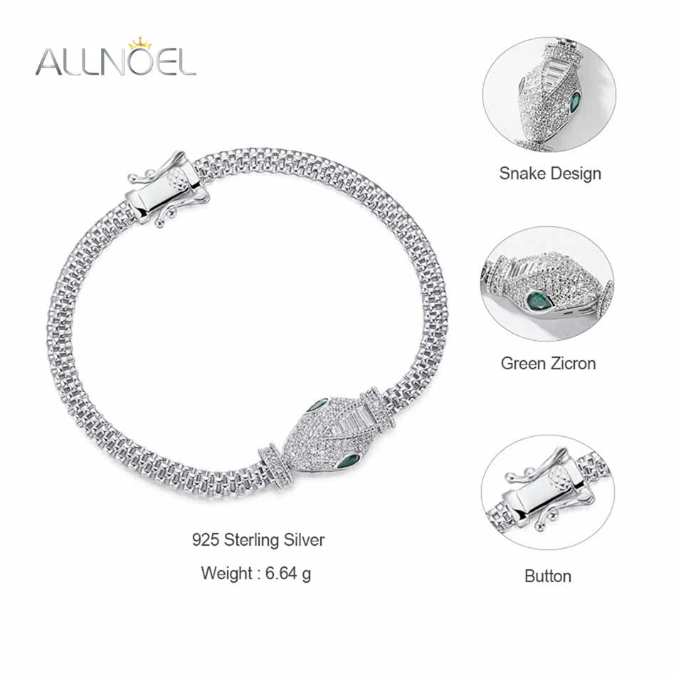 ALLNOEL 100% 925 Silver Bracelet For Women Hollow Leopard Head Panther Snake New Year Gifts Hip Hop Animal Jewelry Wholesale
