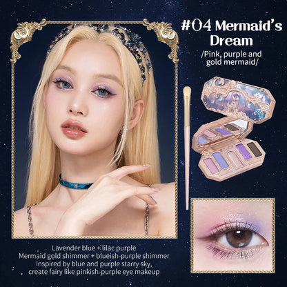 Flower Knows Moonlight Mermaid Eyeshadow Delicate Matte Glow Shimmer Chameleon Waterproof 5 Color Glitter Eye Shadow Palette