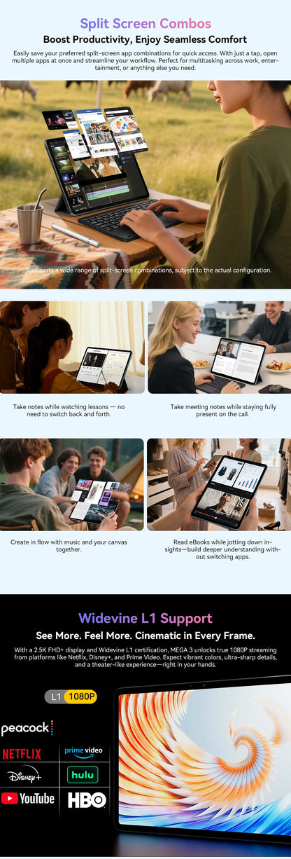 Blackview MEGA 3 Tablet - 12.1" 2.5K 90Hz Display Android 15 12GB 256GB 50MP Camera 8800mAh 33W Fast Charging