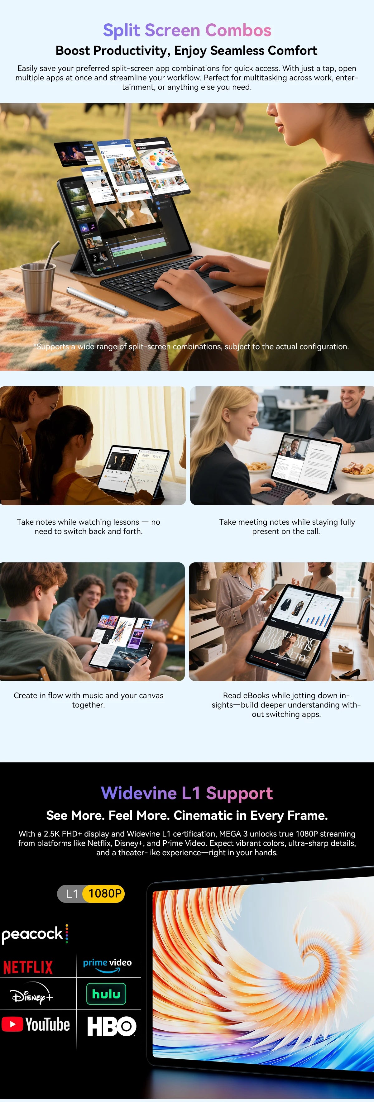 Blackview MEGA 3 Tablet 12.1" 2.5K 90Hz Display Android 15 MediaTek G100 8800mAh 33W Fast Charging 50MP Camera 12GB 256GB Pad