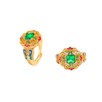 Gold shop 24K real gold spring garden ring au999 pure gold inlaid with enamel national trendy women's accessories