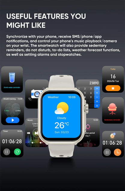 For Apple Watch Ultra 2 1000 mAh Smart Watch Men Women 1.85-inch HD Full Touch Screen IP68 Waterproof Bluetooth Call Smartwatch