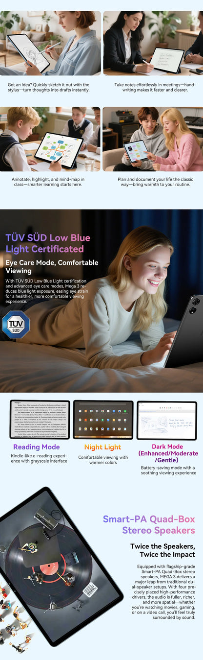【World premiere】Blackview MEGA 3 Tablet 12.1" 2.5K 90Hz Display 12GB 256GB 8800mAh 50MP Camera 33W Fast Charging Android 15 Pa