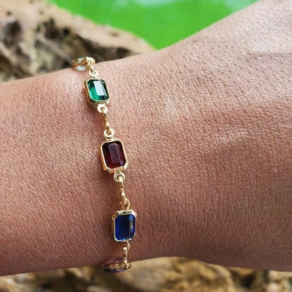 Fashion Colorful Crystal Rhinestone Necklace Women Simple Personality Rainbow Color Geometric Bracelet Party Jewelry Accessories