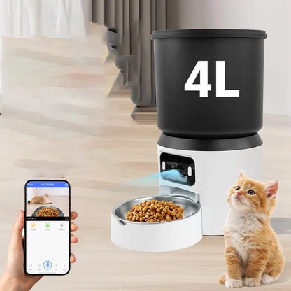 4L Automatic Cat Feeder Pet Smart Cat Food Kibble Dispenser Button Version WiFi Camera Smart Video Auto Feeder Bowl For Cat Dog