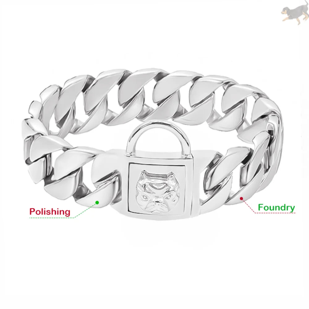 Gold Silver Collar for Large Dog 32mm Stainless Steel Chain Metal Pet Choker Dog Accessories for Cane Corso Labrador Rottweiler