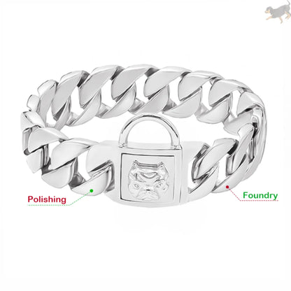 Gold Silver Collar for Large Dog 32mm Stainless Steel Chain Metal Pet Choker Dog Accessories for Cane Corso Labrador Rottweiler