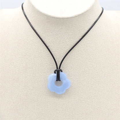 Acrylic Flower Pendant Wax Line Necklace Fashion Neck Handmade Chain Charm Statement Women Pendulum Jewelry Gift