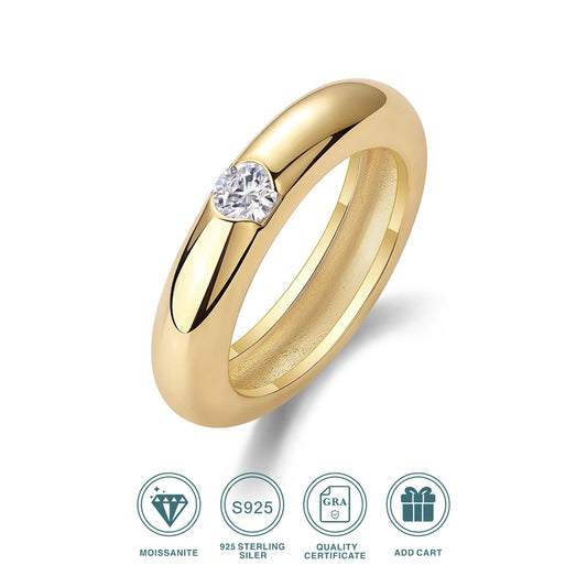 18K Gold Plated 925 Sterling Silver Ring with Moissanite Stone - Minimalist Band for Men and Women, Perfect Gift for Any Occasio
