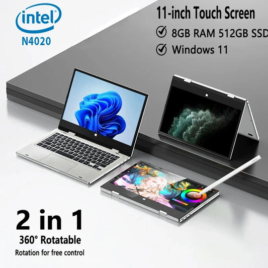 11.6-Inch 2-in-1 Touchscreen Laptop - Intel Windows 11 Pro 8GB DDR4 RAM SSD Portable Study Computer