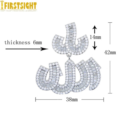 Iced Out Muslims Allah Pendant Necklace Silver Color Pave Zircon CZ Letter Charm Bling Women Men Hip Hop Jewelry