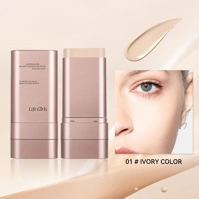 Light & Moist Hydrating Foundation Stick – Waterproof, Rotating Dual-Head with Brush