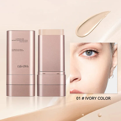 Light & Moist Hydrating Foundation Stick – Waterproof, Rotating Dual-Head with Brush