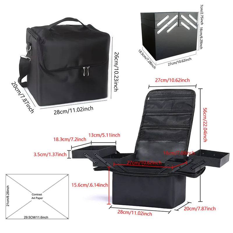 Large Makeup Carrying Train Case For Women Manicurist Toolbox 4 Tier Storage Box Travel Makeup Case Professional Nail Organizer