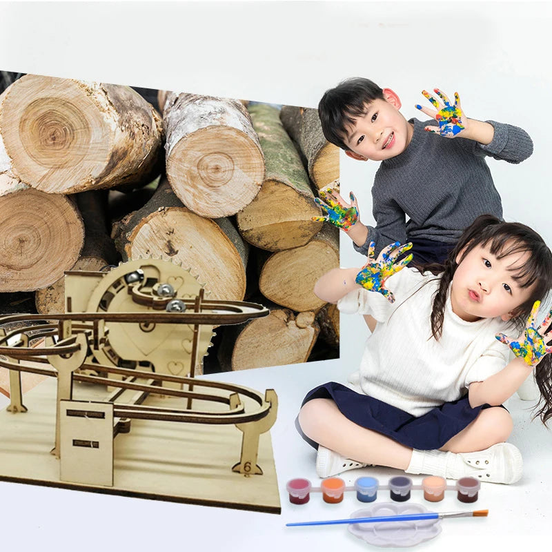 3d Wooden Puzzle Marble Runs Mechanical Puzzles Self Assembly Toy STEAM Educational Toys Model Building Kits for Kids Adult Gift