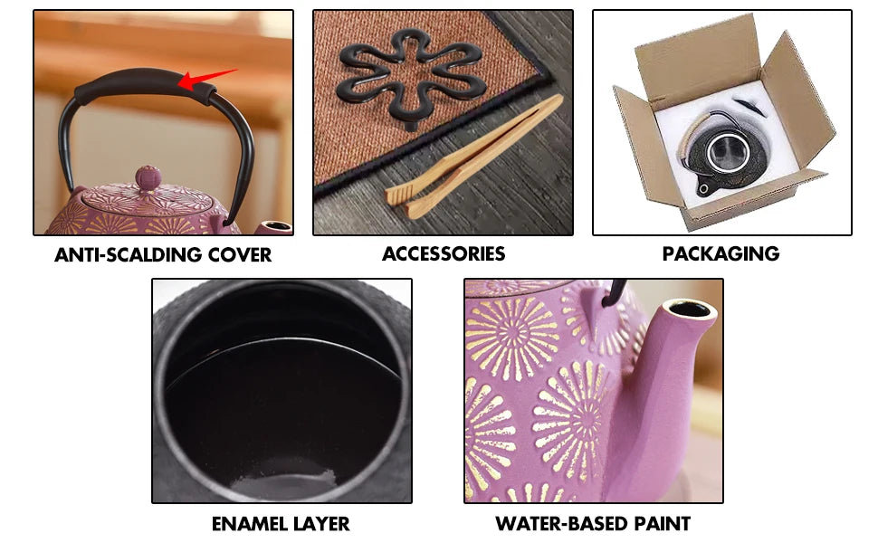 Cast Iron Teapot, Sakura Design Japanese Tea Pot for Loose Leaf Coatewith Enameled Interior, 1200ml Green