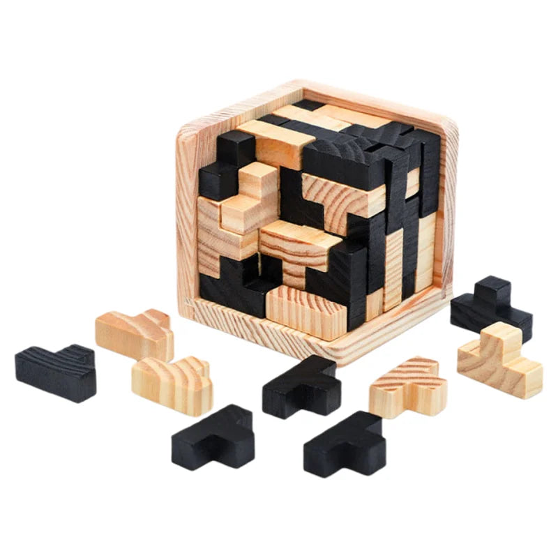 3D Cube Puzzle Luban Interlocking Creative Educational Wooden Toy Brain IQ Mind Early Learning Game Gift For Children Letter 54T