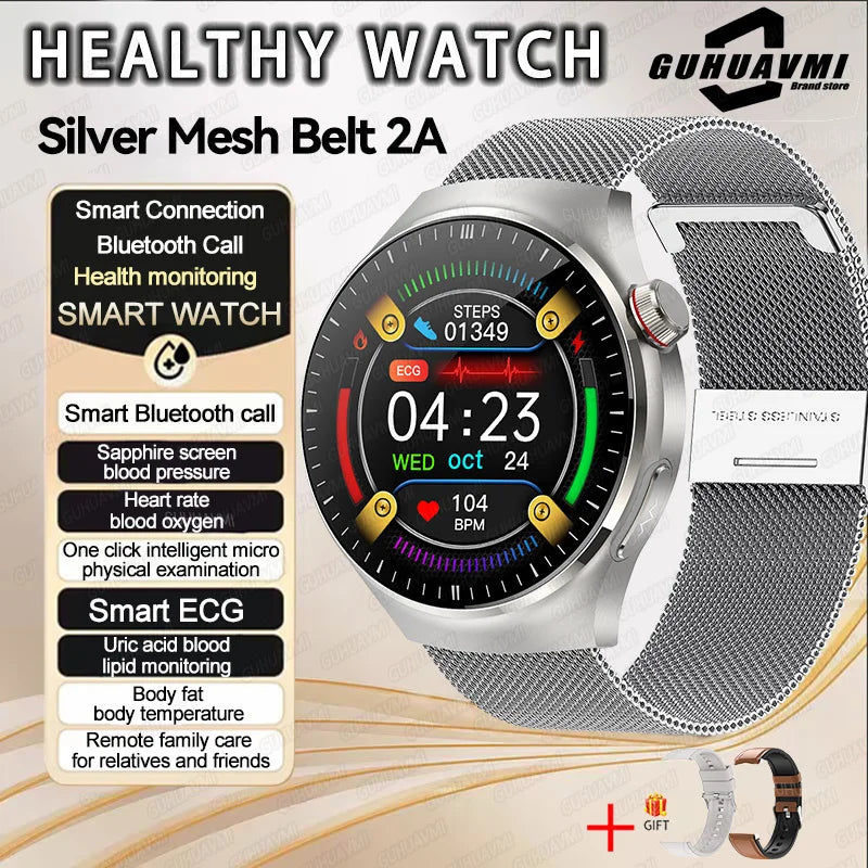 2025 New Men Health Expert Smart Watch Blood Pressure Blood Lipid Uric Acid ECG+PPG Body Temperature NFC HD Bluetooth Call Watch