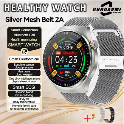 2025 New Men Health Expert Smart Watch Blood Pressure Blood Lipid Uric Acid ECG+PPG Body Temperature NFC HD Bluetooth Call Watch