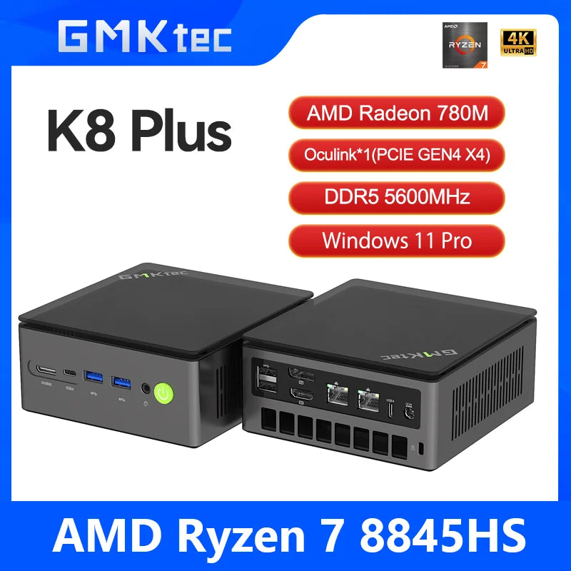 GMKtec K8 Plus Mini PC – AMD Ryzen 7 8845HS, DDR5, Oculink, Windows 11 Pro