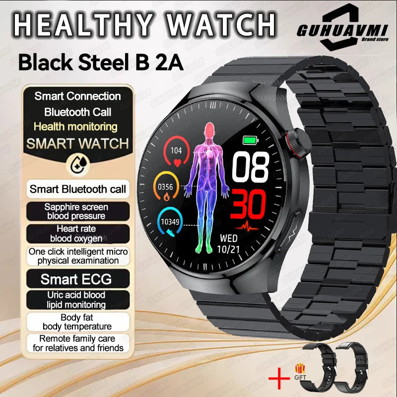 2025 New Men Health Expert Smart Watch Blood Pressure Blood Lipid Uric Acid ECG+PPG Body Temperature NFC HD Bluetooth Call Watch
