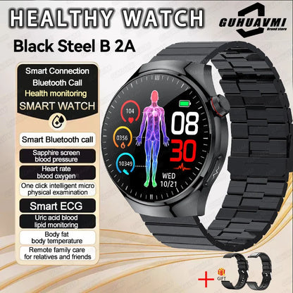 2025 New Men Health Expert Smart Watch Blood Pressure Blood Lipid Uric Acid ECG+PPG Body Temperature NFC HD Bluetooth Call Watch