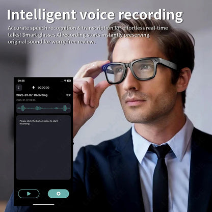 Smart Glasses Recording Videos AI Photo Recognition Answer Translation 260mAh Large Battery IP65 Waterproof Bluetooth Glasses