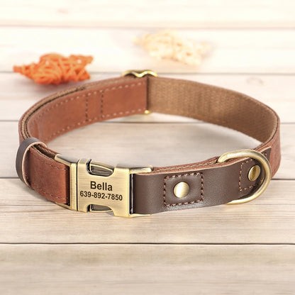 Personalized Dog Collar Leash Durable Nylon Leather Dog Buckle Collars Necklace Pet Walking Leash for Small Medium Dogs Pitbull