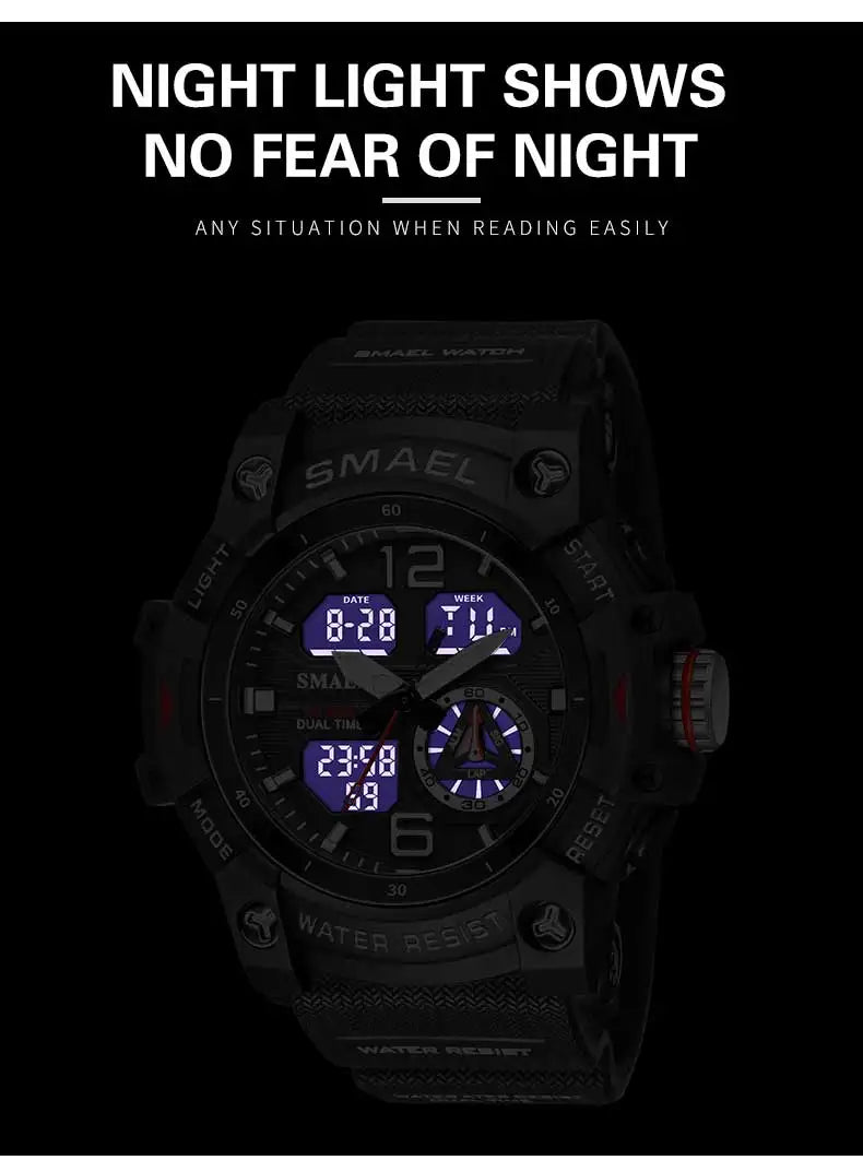 SMAEL 8007 Military Sport Watch – LED Digital Dual Time, Waterproof Men's Wristwatch
