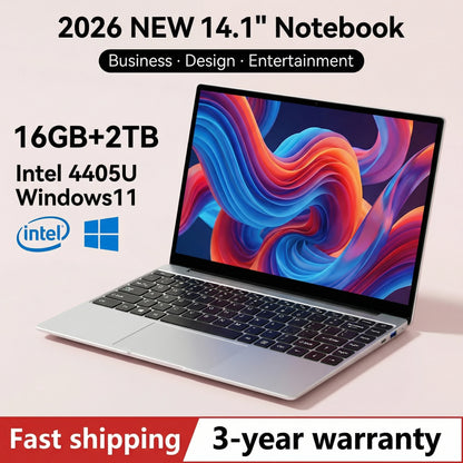 LENO 14.1" Ultra Slim Laptop – Intel 4405U, 16GB RAM, 2TB SSD, Windows 11 (2026)