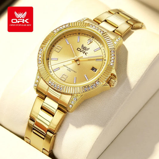 OPK 8184 Luxury All Gold Women Watch Waterproof Luminous Automatic Date Quartz Watch Brand Original Leisure Men Women Watches