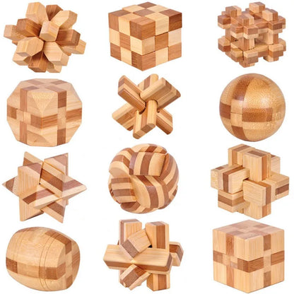 Wooden Kong Ming Lu Ban Lock – 3D IQ Brain Teaser Montessori Puzzle Toy for Kids & Adults