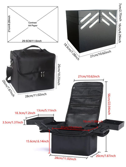 Large Makeup Carrying Train Case For Women Manicurist Toolbox 4 Tier Storage Box Travel Makeup Case Professional Nail Organizer