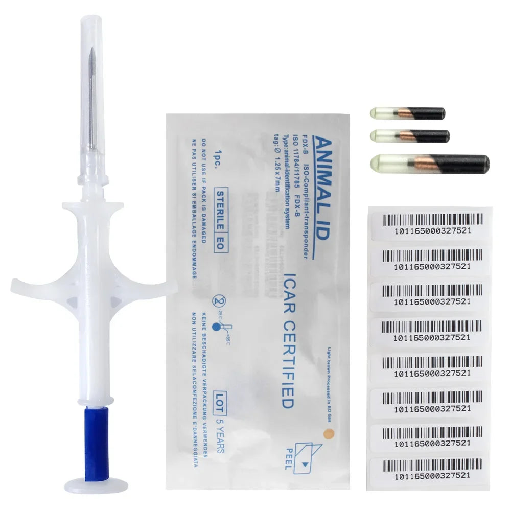 100pcs/Pack Pet EM4305 Microchip 134.2KHz FDX-B Animal ID Chip Animal Microchip Syringe International Standard