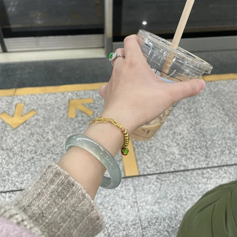 Drifting Green Agate Bracelet, Net Red Drifting Flower Jade Circle Women's Style