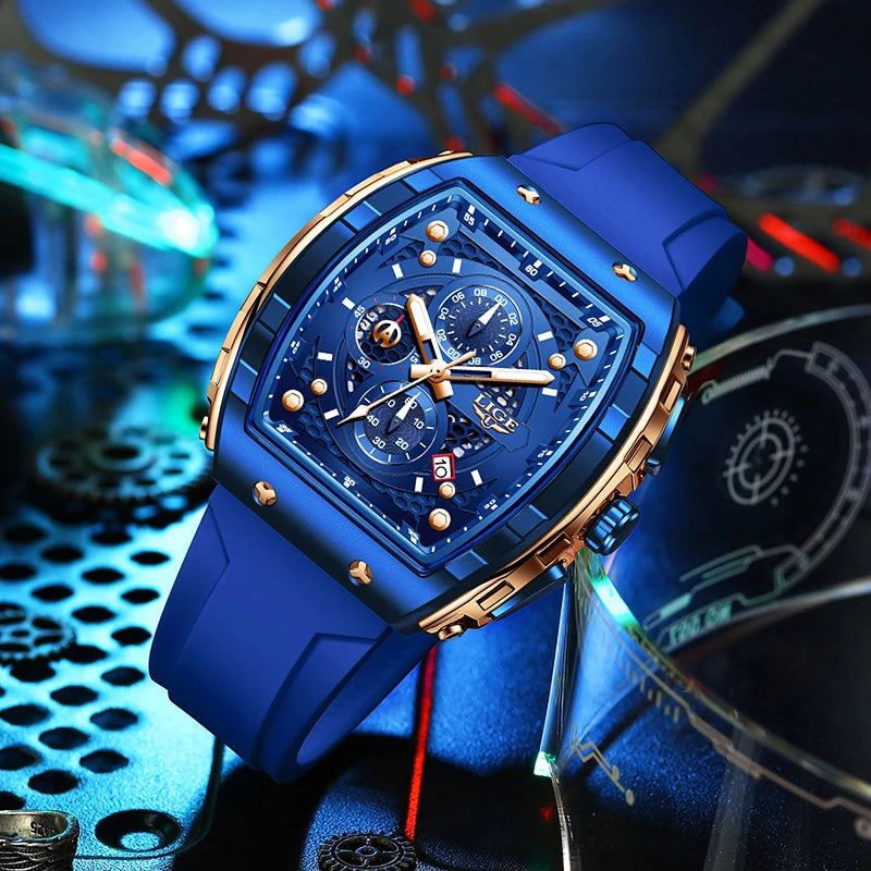 LIGE Top Brand Luxury Square Quartz Watches for Men Fashion Casual Sport 50M Waterproof Man Watch Auto Date Military Chronograph