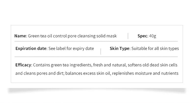 Green Tea Solid Mask Deep Cleansing Pores Shrinking Remove Blackhead Anti Acne Blemish Refreshing Mud Mask Brightening Skin Care