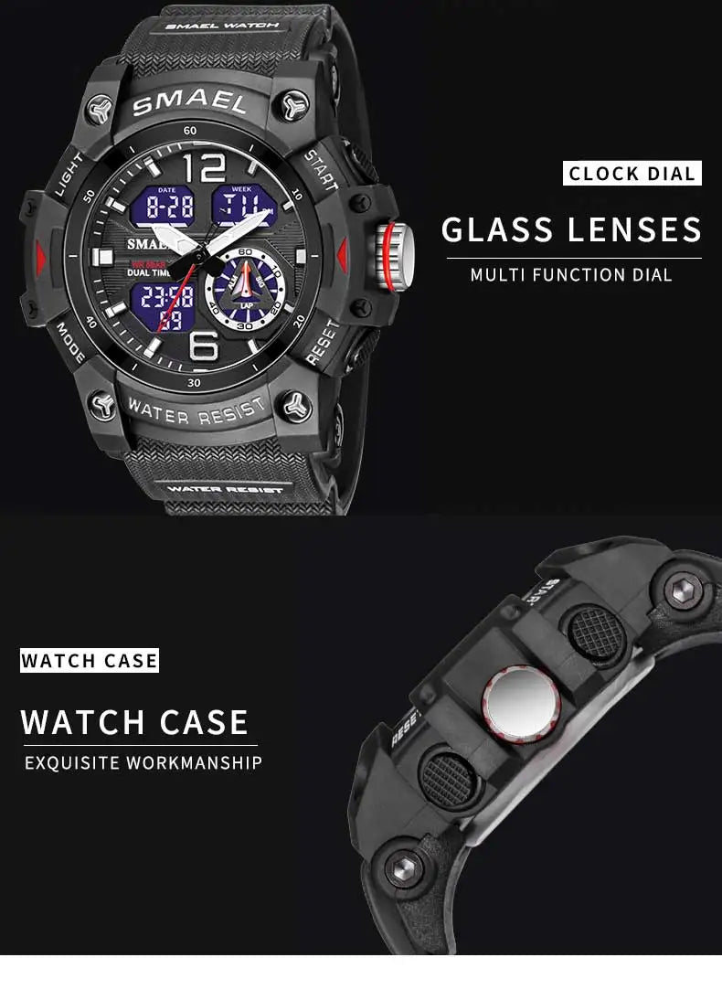 SMAEL 8007 Military Sport Watch – LED Digital Dual Time, Waterproof Men's Wristwatch