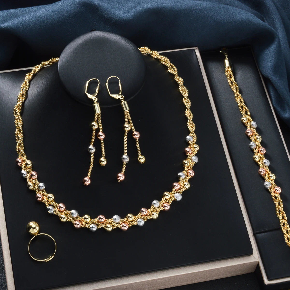 Pearl Pendant 4pcs Jewelry Set – Necklace, Bracelet, Earrings & Ring