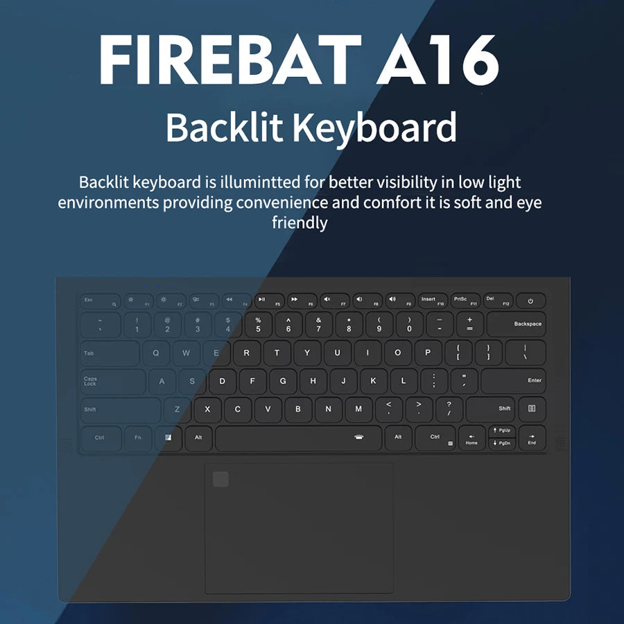 Firebat A16 AT15 Laptop 15.6 16 Inch CPU Intel N100 16GB RAM 512GB 1TB BT4.2 WiFi5 LPDDR4 Lightweight Business Computer Notebook