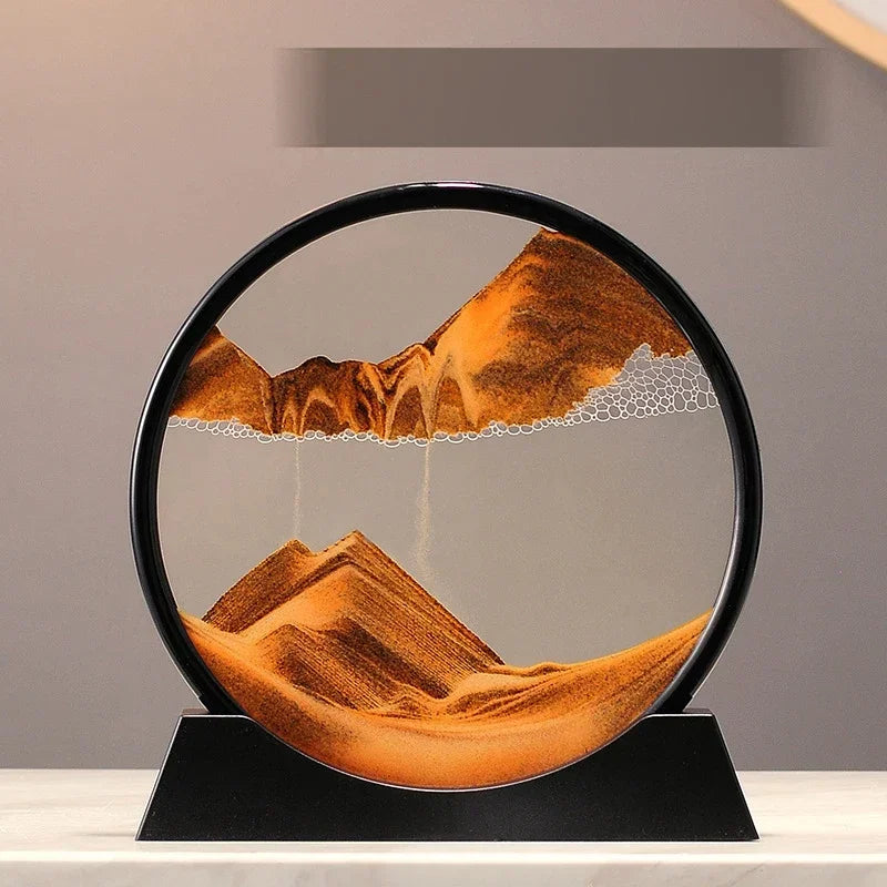 Sandscape Moving Sand Art Picture Round Glass Deep Sea Quicksand Craft Home Decor Gift 3D Liquid Hourglass Flowing Sand Painting