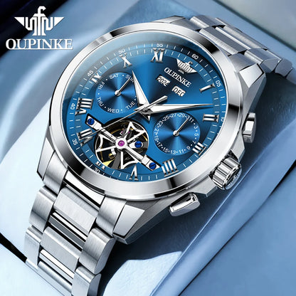 OUPINKE 3281 Top Luxury Mens Watch Sapphire Flywheel Automatic Mechanical Watch For Man 50M Waterproof Calendar Week Gifts Reloj